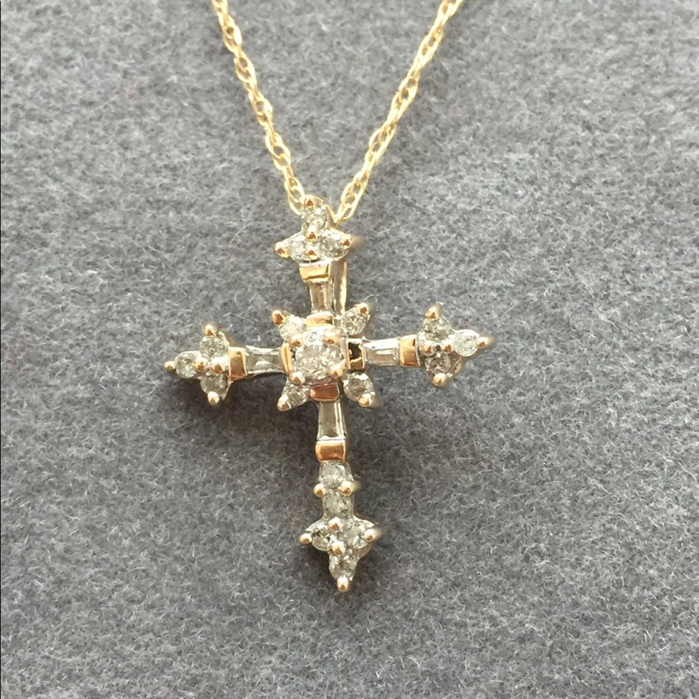 14k Gold and Genuine Diamonds Cross